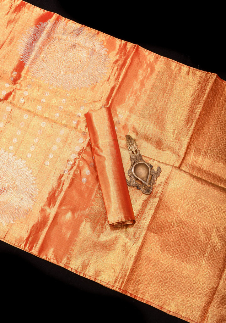 Exquisite Tissue Kanjivaram Pure Silk Saree in Red-Gold | SILK MARK CERTIFIED