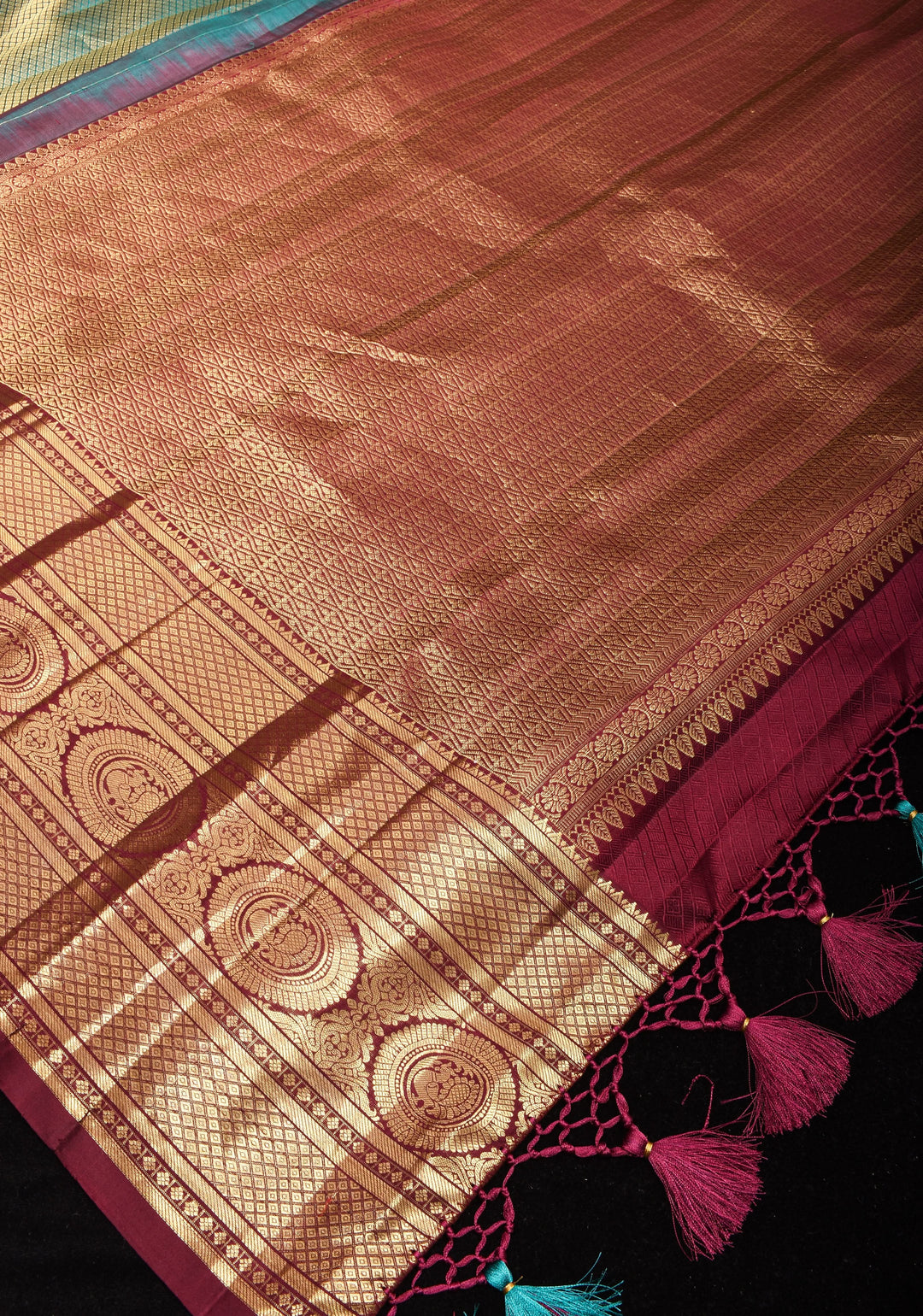 Brocade Kanjivaram Pure Silk Saree in Sea Green and Brown  | SILK MARK CERTIFIED