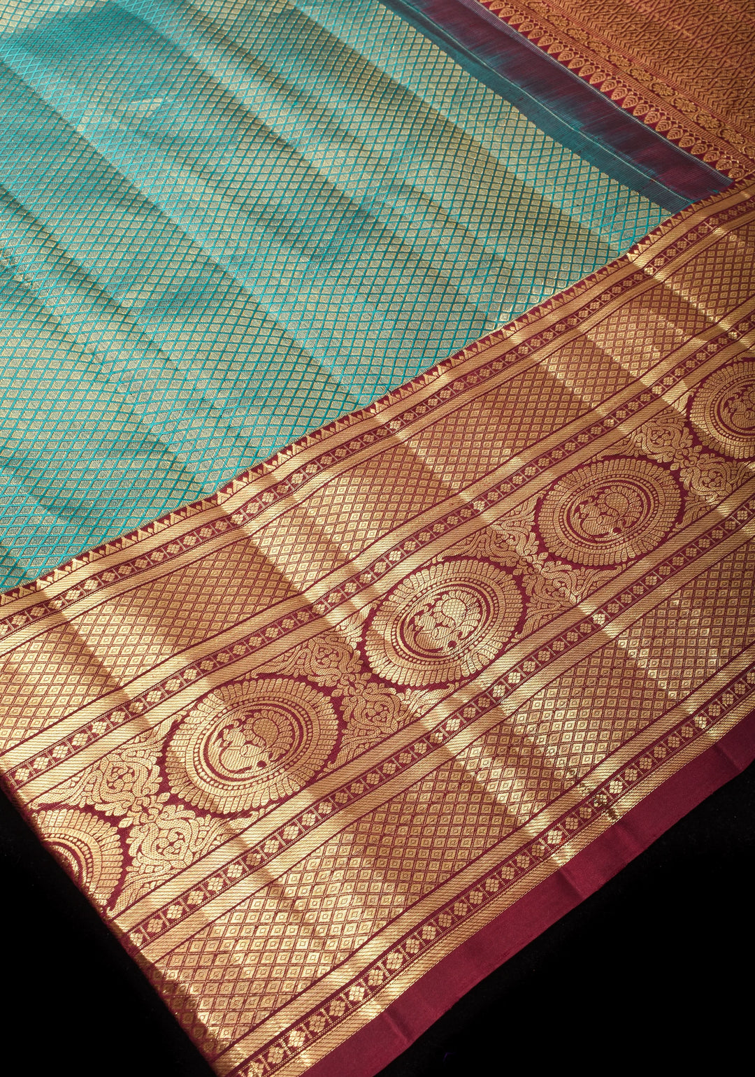 Brocade Kanjivaram Pure Silk Saree in Sea Green and Brown  | SILK MARK CERTIFIED