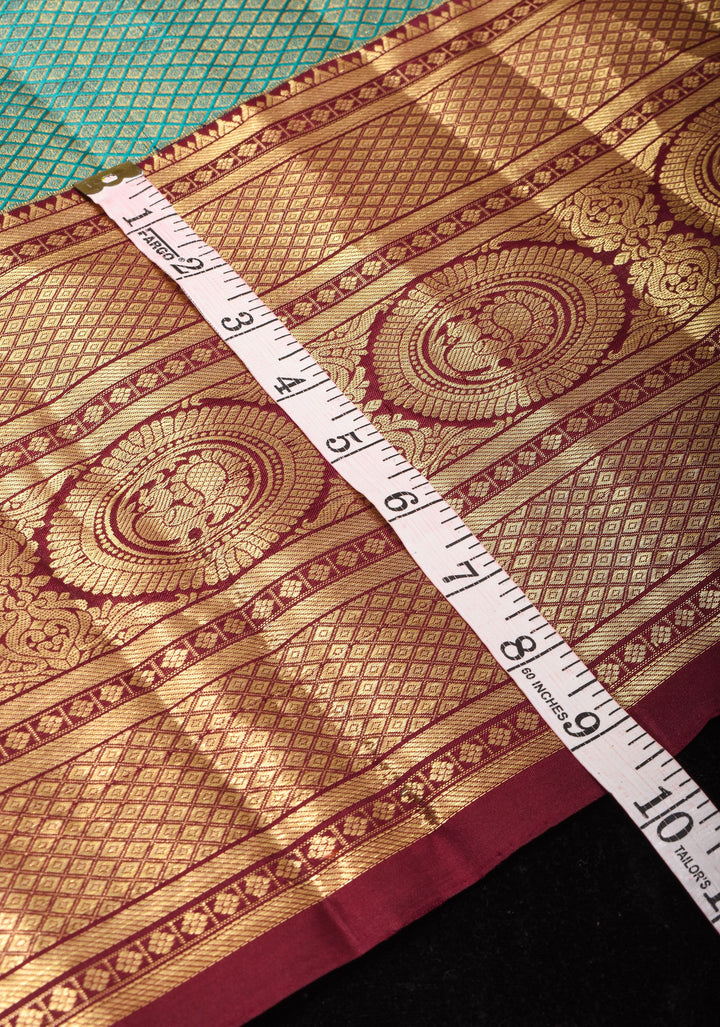 Brocade Kanjivaram Pure Silk Saree in Sea Green and Brown  | SILK MARK CERTIFIED