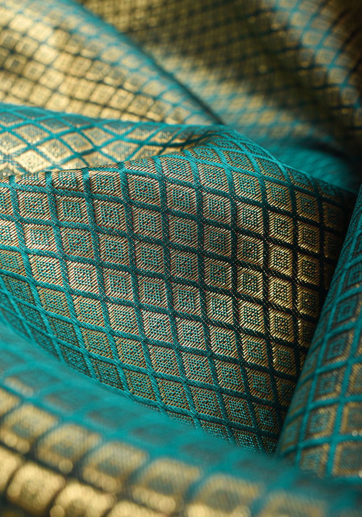 Brocade Kanjivaram Pure Silk Saree in Sea Green and Brown  | SILK MARK CERTIFIED