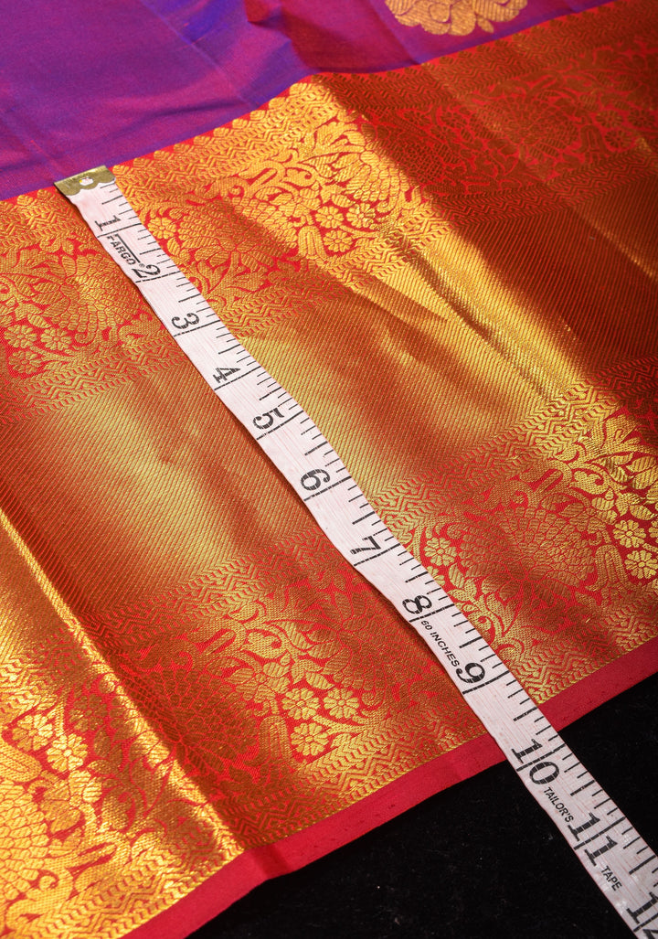 Purple Dual Tone Pure Silk Kanjivaram Saree with Damask Motifs and Red wide border | SILK MARK CERTIFIED