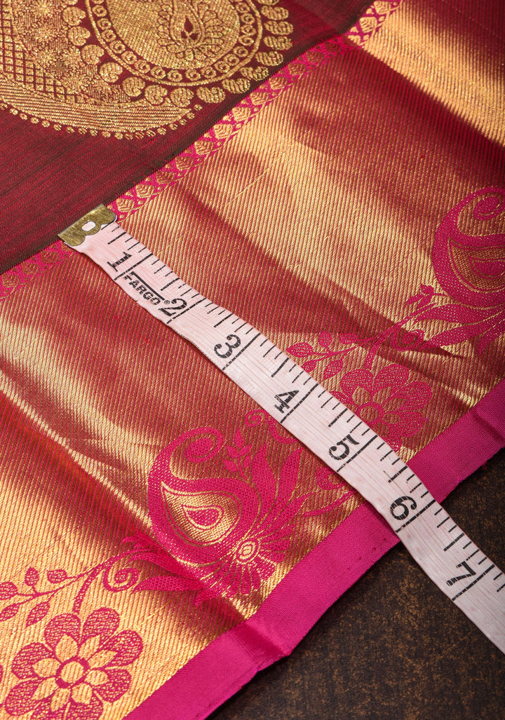 Exquisite Kanjivaram Silk Saree in Green Red  Dual Tone with Grand Pallu   | SILK MARK CERTIFIED