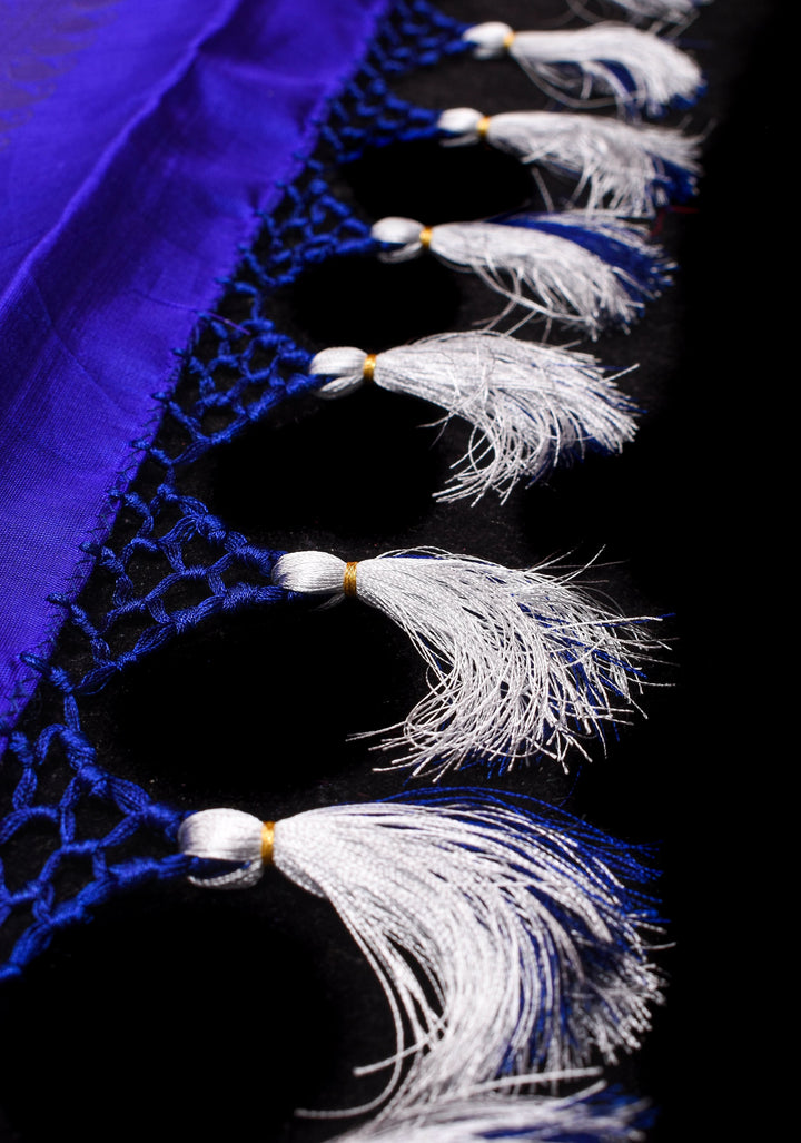Unique 23" Peacock Blue and Purple Half Border Kanjivaram Pure Silk saree | SILK MARK CERTIFIED