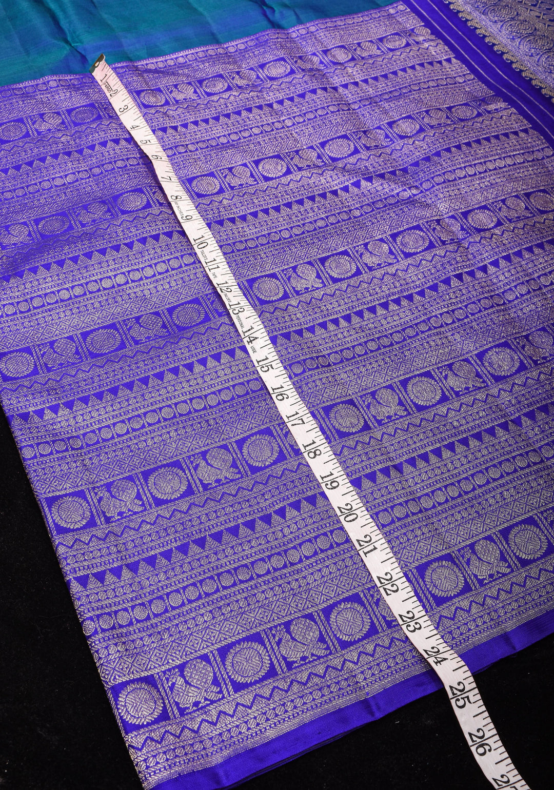 Unique 23" Peacock Blue and Purple Half Border Kanjivaram Pure Silk saree | SILK MARK CERTIFIED