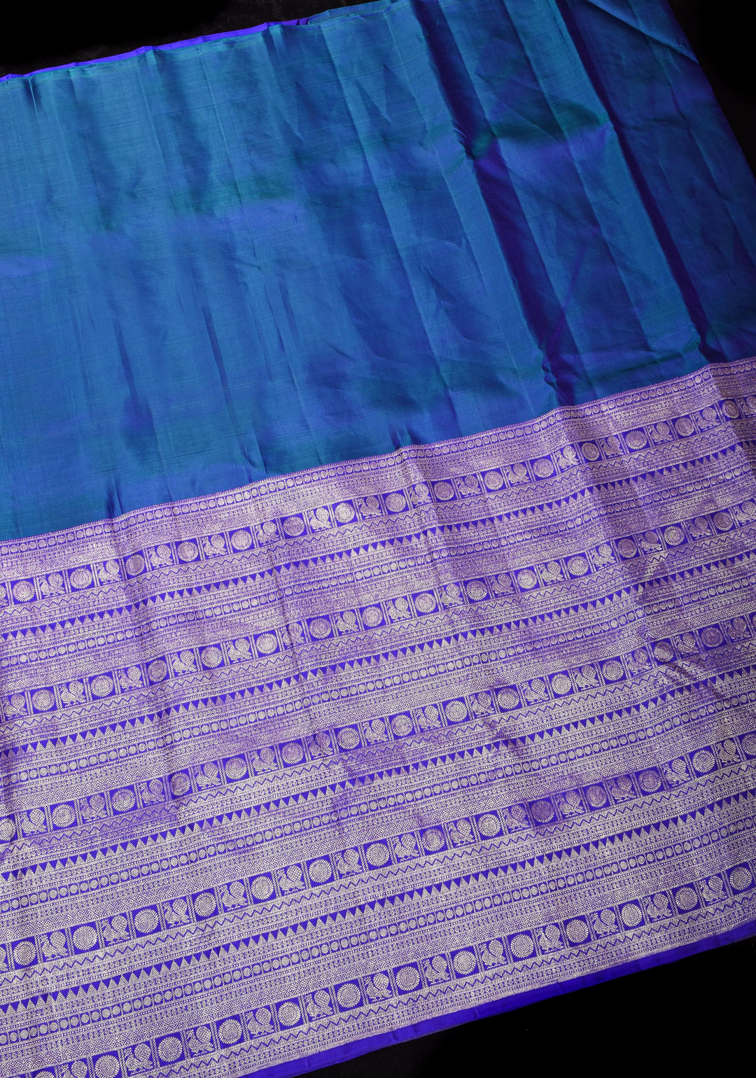 Unique 23" Peacock Blue and Purple Half Border Kanjivaram Pure Silk saree | SILK MARK CERTIFIED