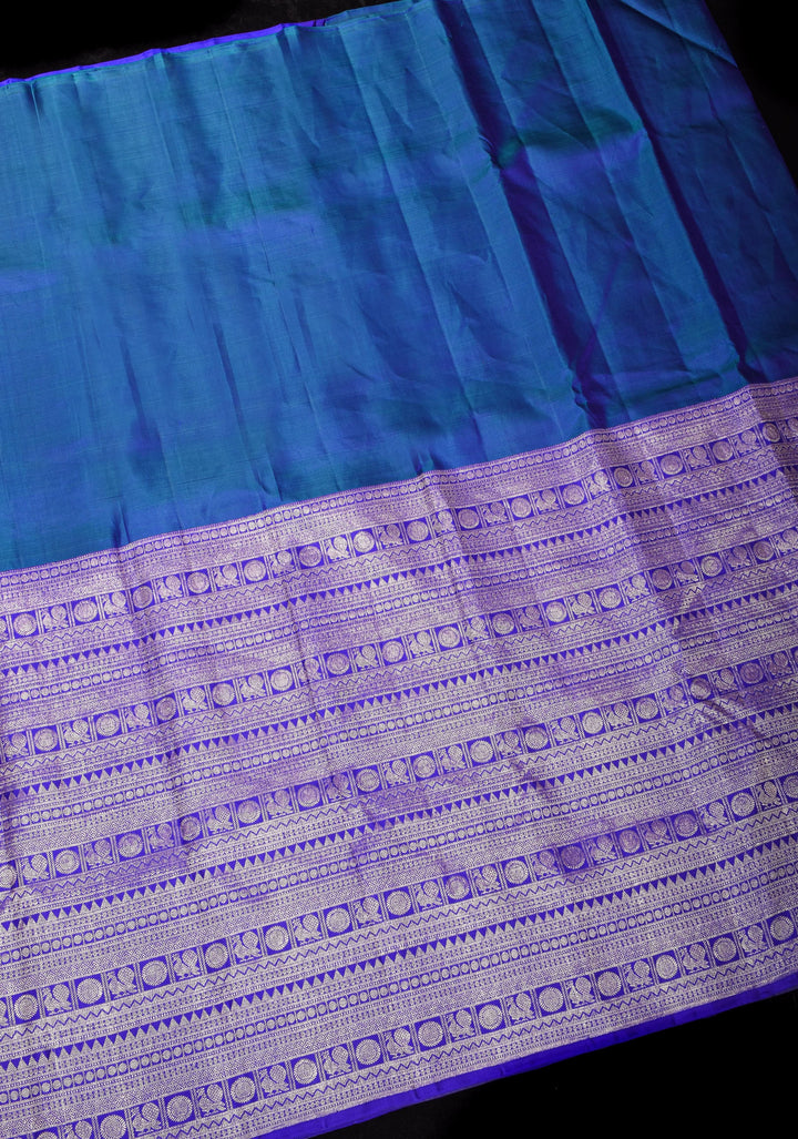 Unique 23" Peacock Blue and Purple Half Border Kanjivaram Pure Silk saree | SILK MARK CERTIFIED