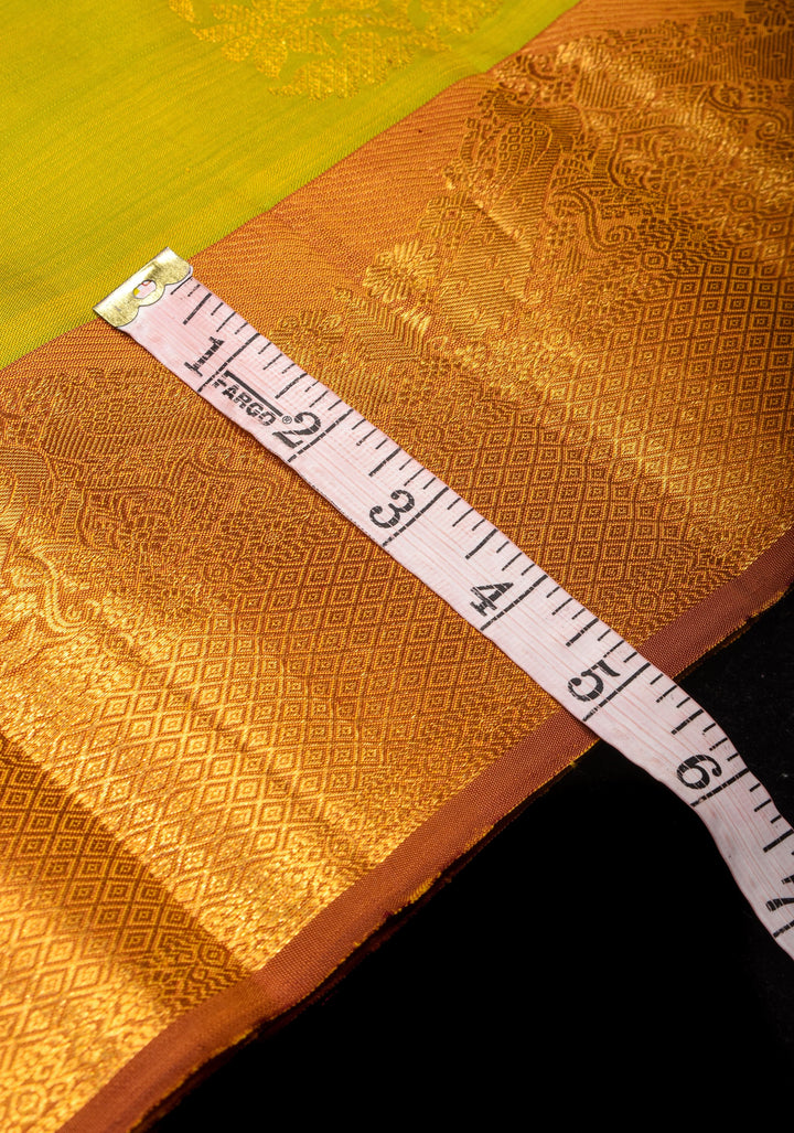 Citrine Dual  tone Kanjivaram Pure Silk Saree with Zari Floral motifs and zari border| SILK MARK CERTIFIED