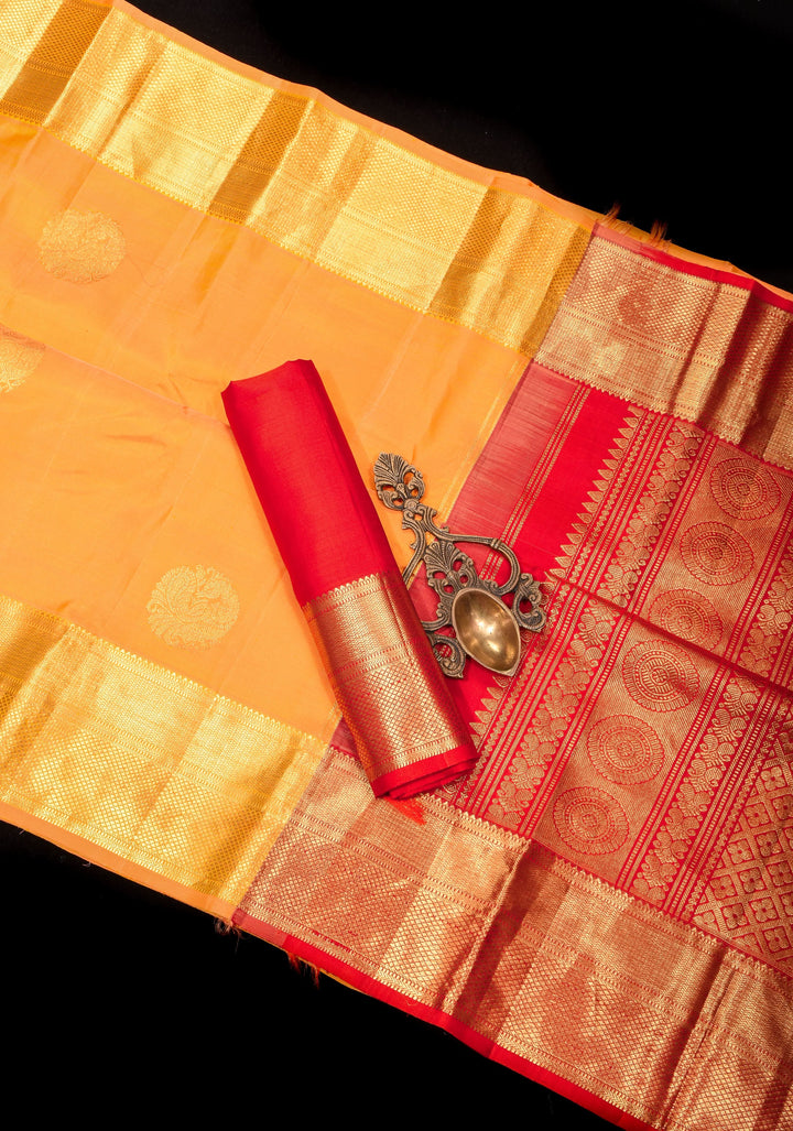 Haldi Yellow Kanjivaram Pure Silk Saree with Peacock motifs and zari Border| SILK MARK CERTIFIED