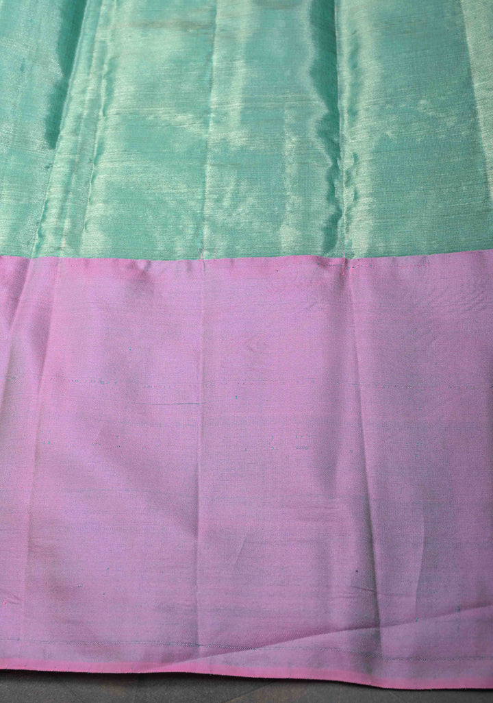Lilac Tissue Meenakari Brocade  Kanjivaram Silk Saree with Pink Contrast Zari Border | SILK MARK CERTIFIED
