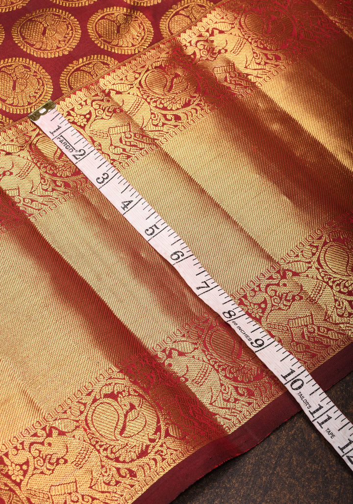 Maroon Kanjivaram Pure Silk Saree with Peacock Brocade and Wide Zari Border |  SILK MARK CERTIFIED