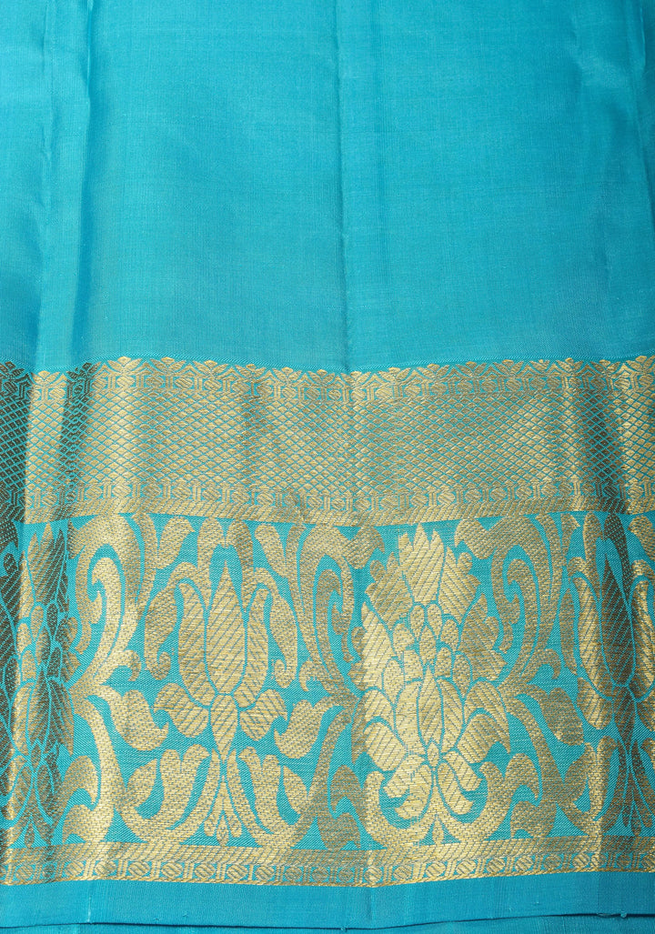 Purple Exquisite Kanjivaram Pure Silk saree with Floral Zari Brocade and Blue Contrast Borders | SILK MARK CERTIFIED