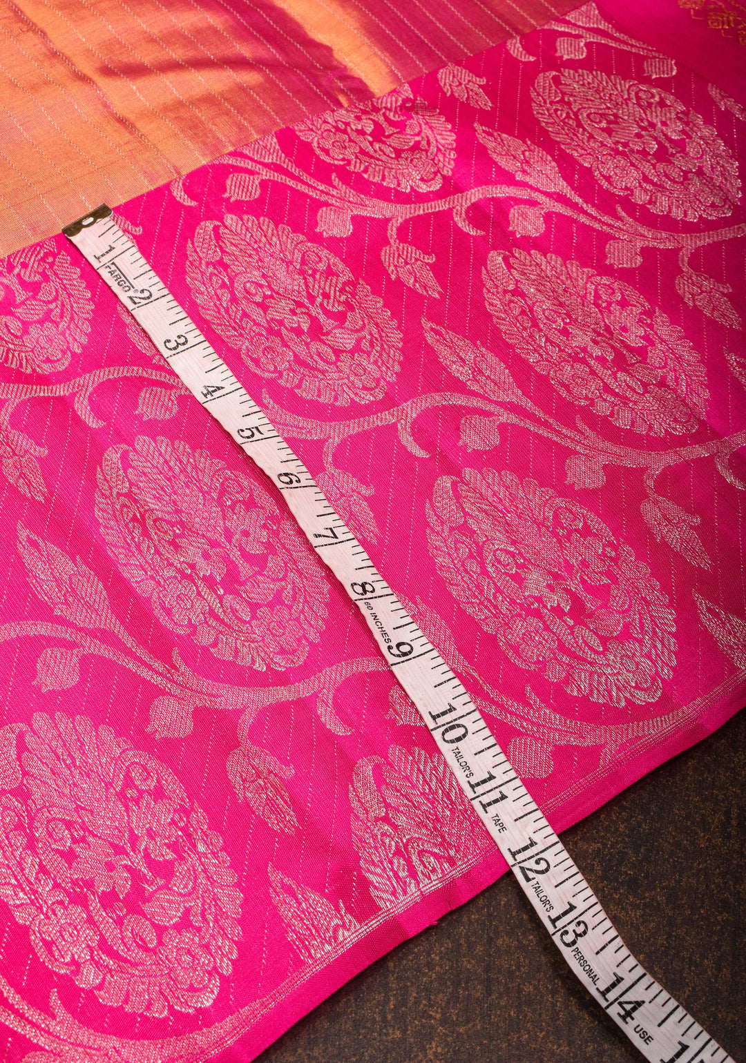 Pink Dual Tone Pure Tissue Silk Kanjivaram Saree with vertical stripes and contrast pink Border | SILK MARK CERTIFIED
