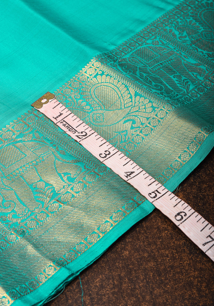 Turquoise Kanjivaram Silk Saree with Zari buttas and Zari Border | SILK MARK CERTIFIED