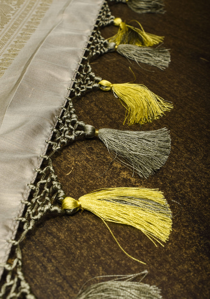 Gray Kanjivaram Silk Saree with Zari Buttas and Border | SILK MARK CERTIFIED