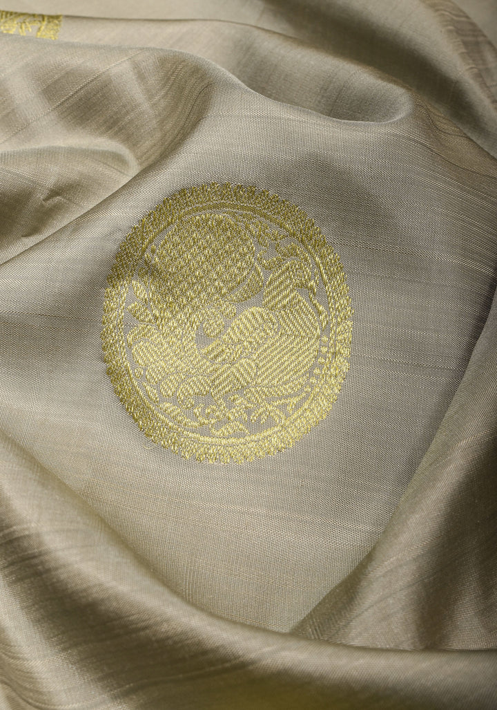 Gray Kanjivaram Silk Saree with Zari Buttas and Border | SILK MARK CERTIFIED