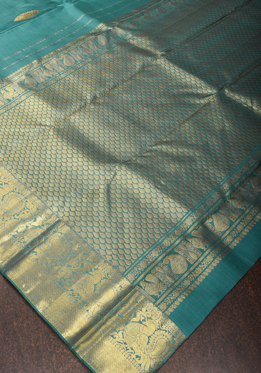 Heather Blue kanjivaram silk saree with damask buttas and zari border | SILK MARK CERTIFIED