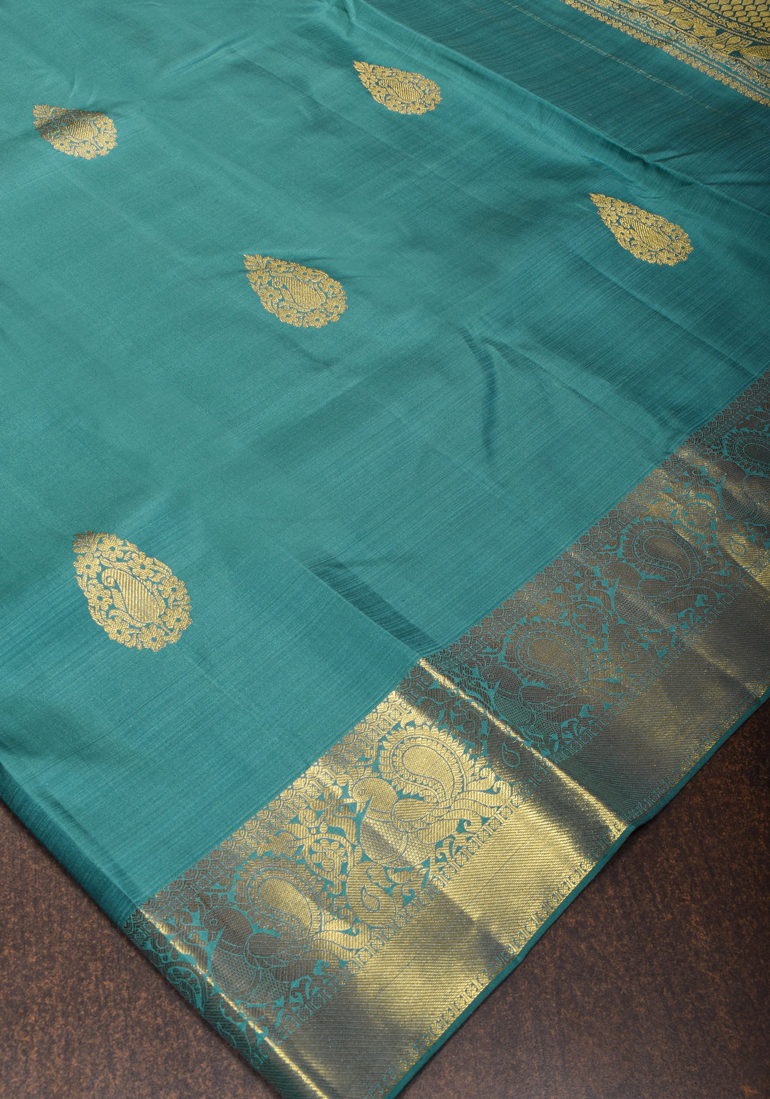 Heather Blue kanjivaram silk saree with damask buttas and zari border | SILK MARK CERTIFIED