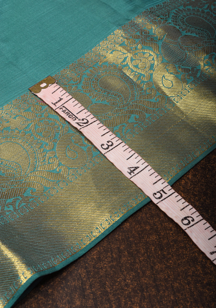 Heather Blue kanjivaram silk saree with damask buttas and zari border | SILK MARK CERTIFIED