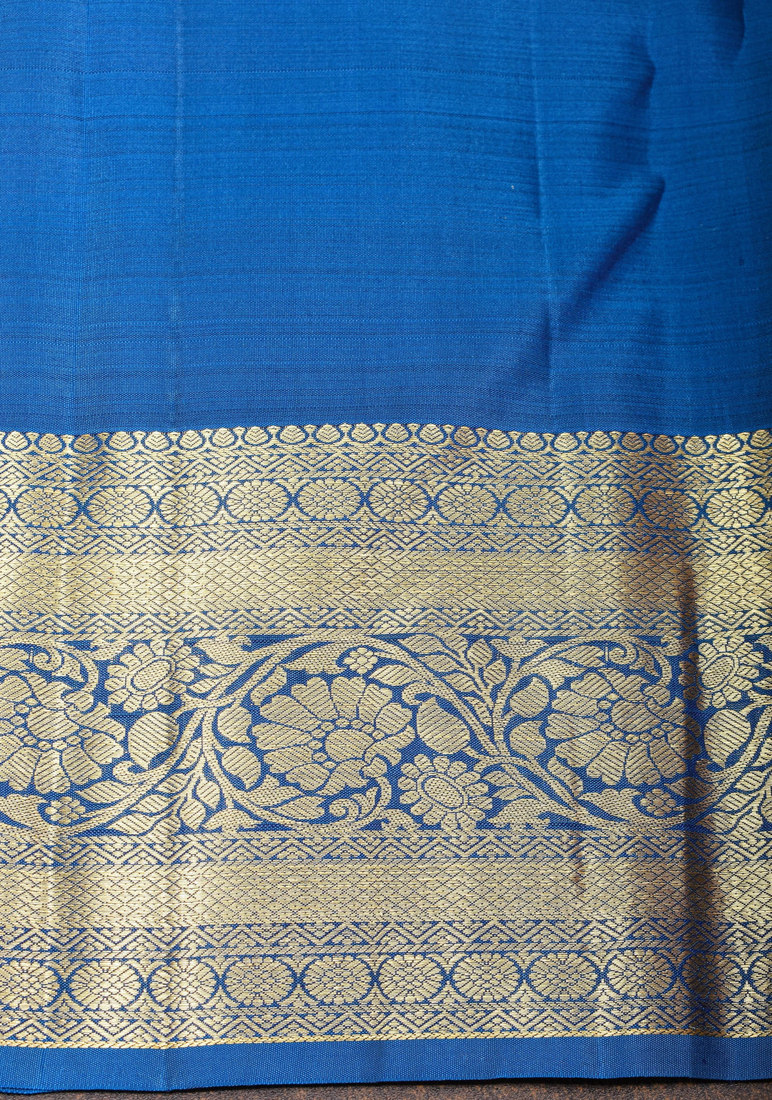 Blue Kanjivaram Pure Silk Saree with Podi Kattam Zari Checks and Damask Buttas with contrast Border | SILK MARK CERTIFIED