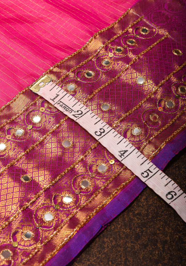 Handwork Pink Pure Silk Kanjivaram Saree with  Sequins Cutdana Mirror Work on Borders and Pallu  | SILK MARK CERTIFIED