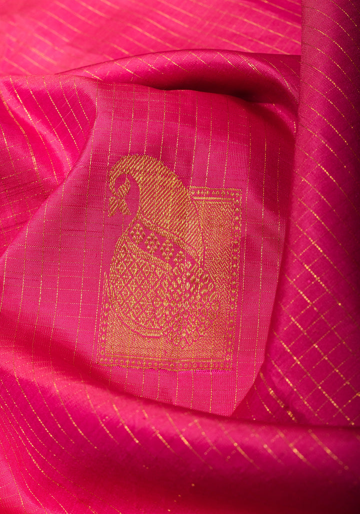 Handwork Pink Pure Silk Kanjivaram Saree with  Sequins Cutdana Mirror Work on Borders and Pallu  | SILK MARK CERTIFIED