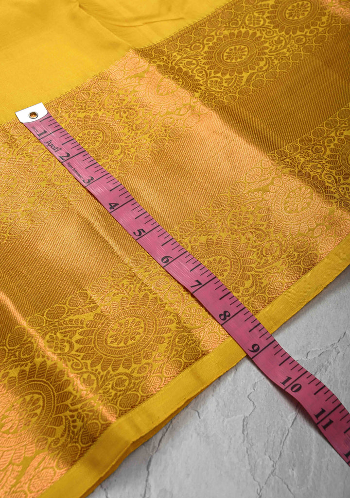 Yellow Kanjivaram Silk Saree with Damask Motifs and Zari Border | SILK MARK CERTIFIED
