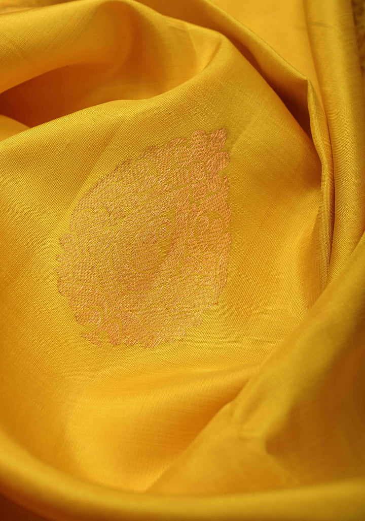 Yellow Kanjivaram Silk Saree with Damask Motifs and Zari Border | SILK MARK CERTIFIED