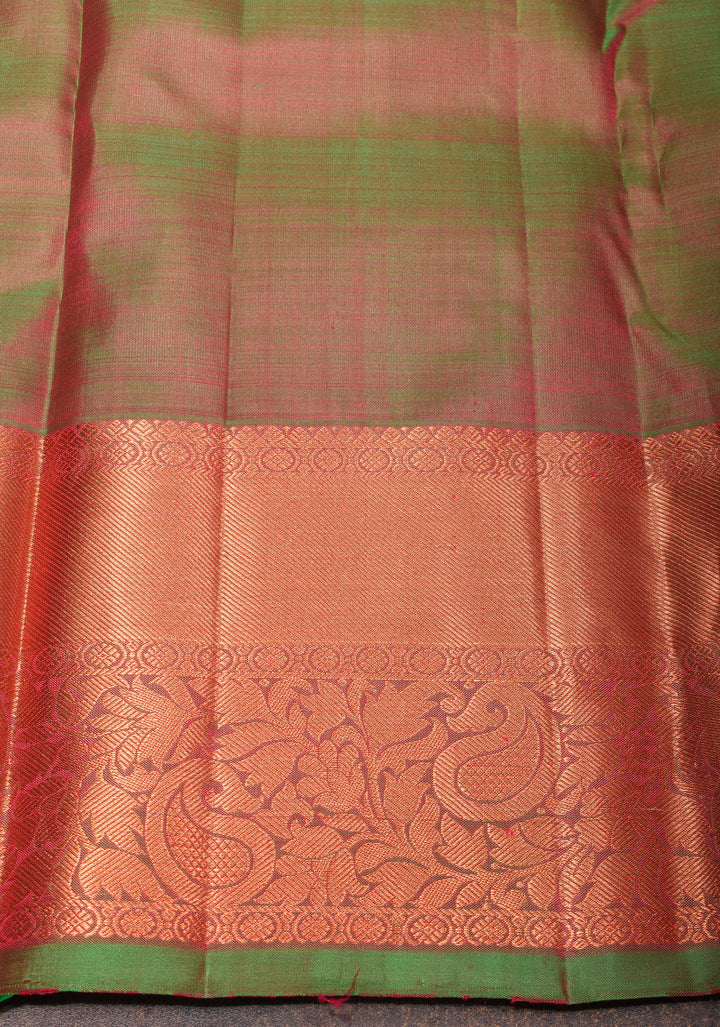 Purple Dual tone Kanjivaram Silk Saree with Damask motifs and Contrast zari Border| SILK MARK CERTIFIED