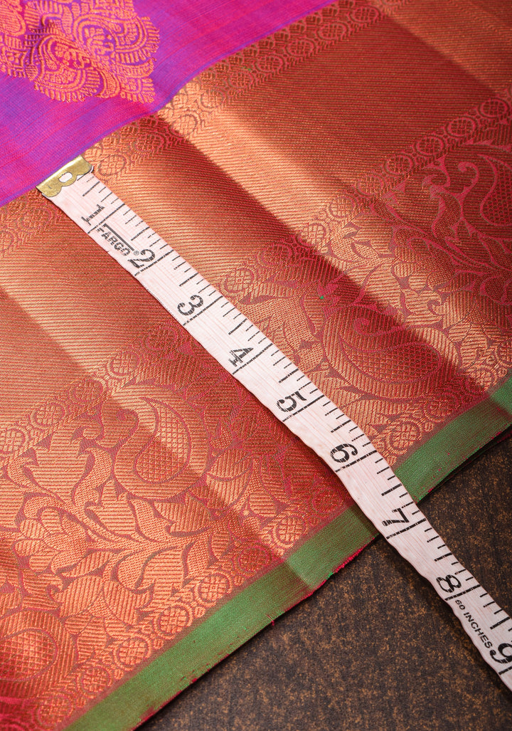 Purple Dual tone Kanjivaram Silk Saree with Damask motifs and Contrast zari Border| SILK MARK CERTIFIED