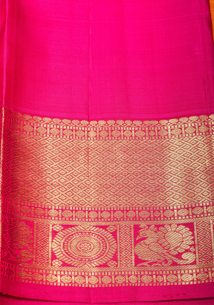 Mustard Orange Dual tone Kanjivaram Silk Saree with Paisley Motifs and Zari Border| SILK MARK CERTIFIED