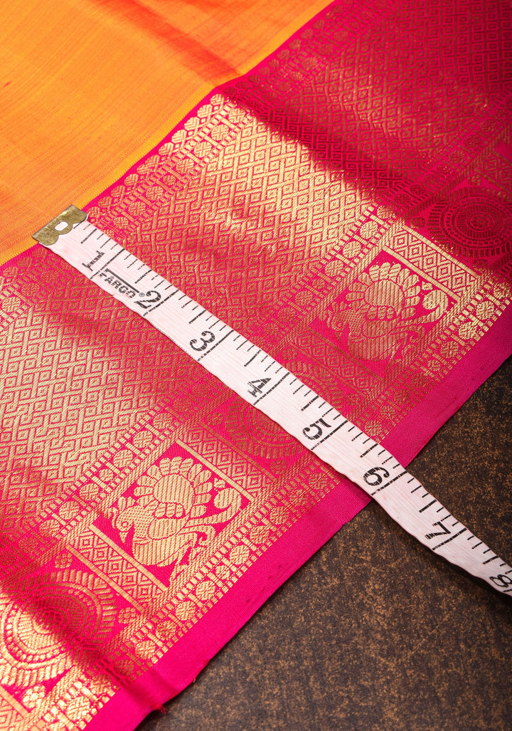 Mustard Orange Dual tone Kanjivaram Silk Saree with Paisley Motifs and Zari Border| SILK MARK CERTIFIED