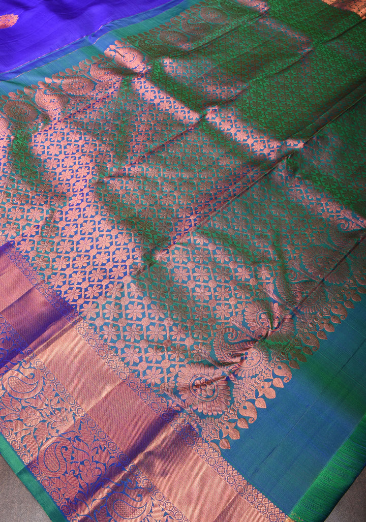 Voilet Kanjivaram Silk Saree with Damask Motifs and Zari Border| SILK MARK CERTIFIED
