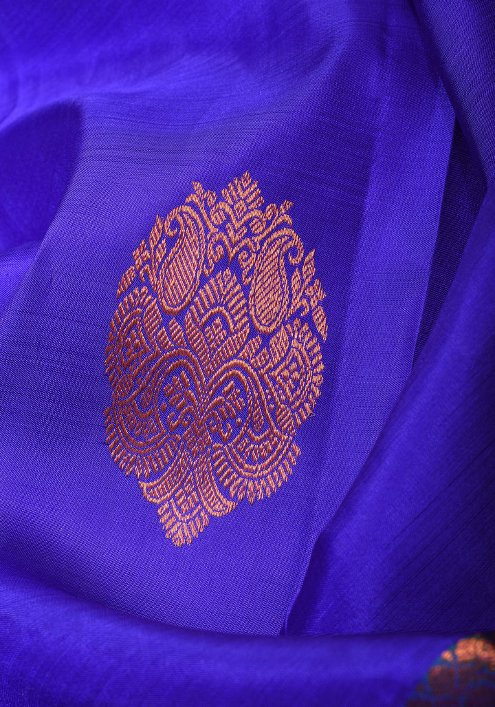 Voilet Kanjivaram Silk Saree with Damask Motifs and Zari Border| SILK MARK CERTIFIED