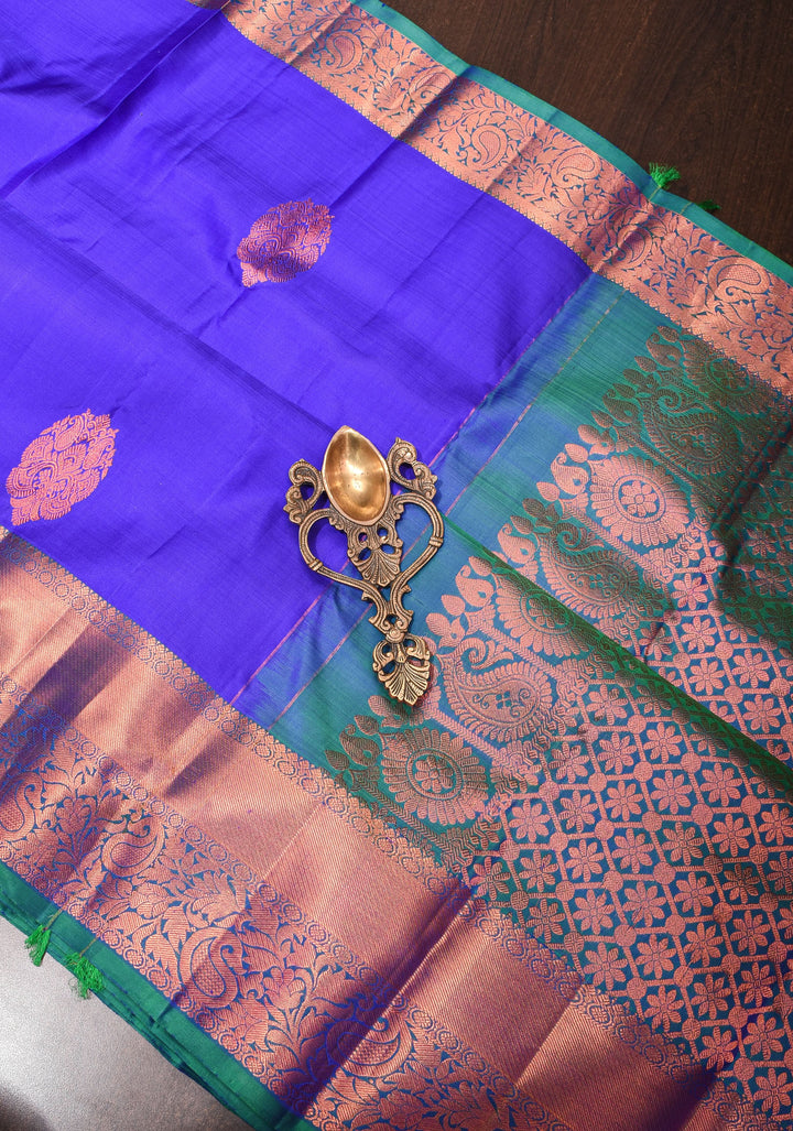 Voilet Kanjivaram Silk Saree with Damask Motifs and Zari Border| SILK MARK CERTIFIED
