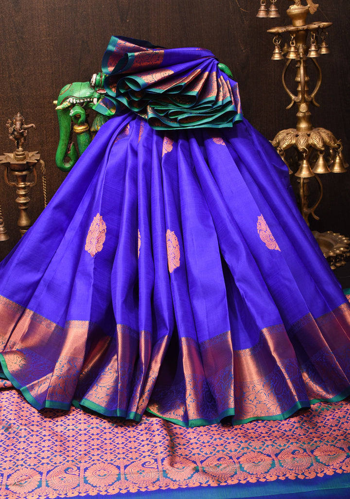 Voilet Kanjivaram Silk Saree with Damask Motifs and Zari Border| SILK MARK CERTIFIED