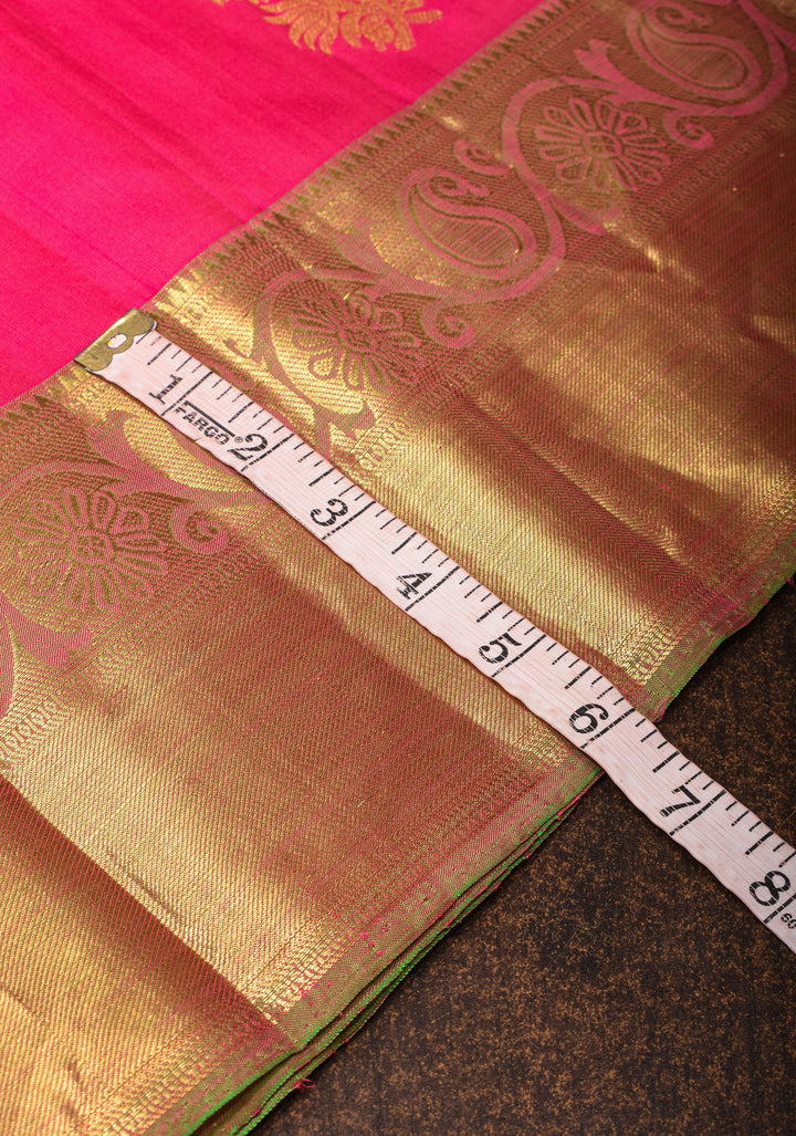 Amaranth Pink Pure Silk Kanjivaram Saree with Sequins Cutdana Mirror Work on Borders and Pallu  | SILK MARK CERTIFIED