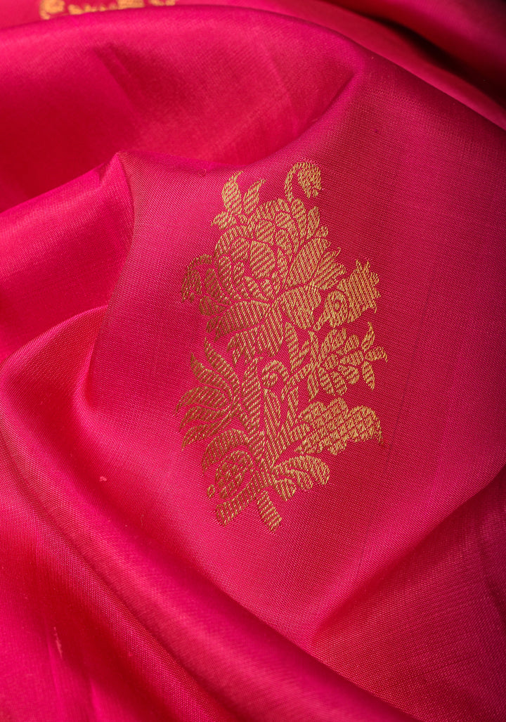 Amaranth Pink Pure Silk Kanjivaram Saree with Sequins Cutdana Mirror Work on Borders and Pallu  | SILK MARK CERTIFIED