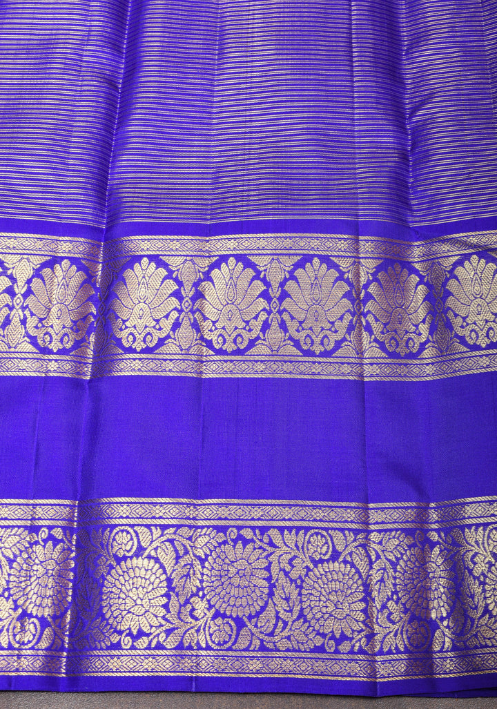 Exquisite Peacock Blue Dual Tone Zari Checks Kanjivaram Pure Silk saree with 2 Side Wide Border | SILK MARK CERTIFIED