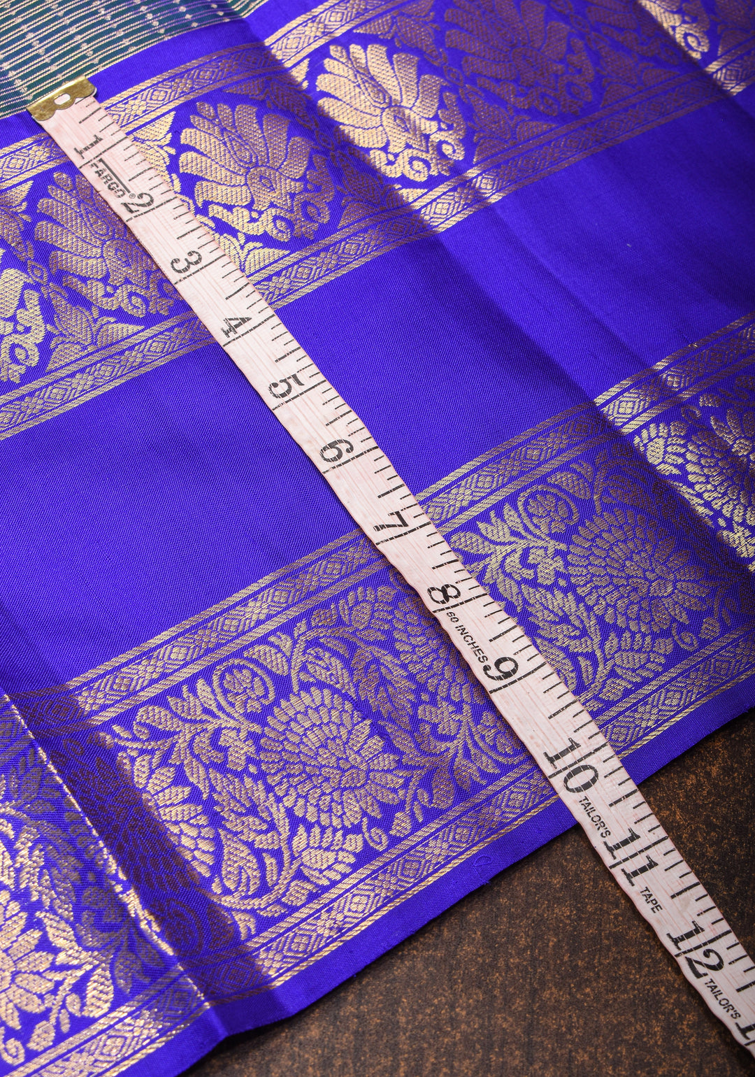 Exquisite Peacock Blue Dual Tone Zari Checks Kanjivaram Pure Silk saree with 2 Side Wide Border | SILK MARK CERTIFIED