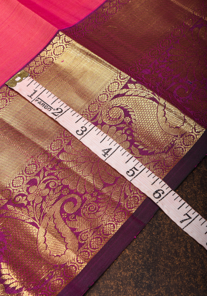 Exquisite Pink Kanjivaram Silk Saree with Gold Butti Work and Contrast Border| SILK MARK CERTIFIED
