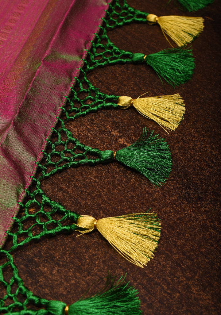 Lime Green Kanjivaram Silk Saree with Paisley Motifs and Zari Border | SILK MARK CERTIFIED