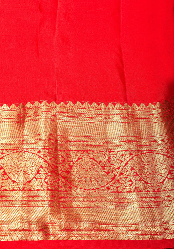 Tomato Red Brocade Kanjivaram Silk Saree with Floral Brocade and Zari Border | SILK MARK CERTIFIED