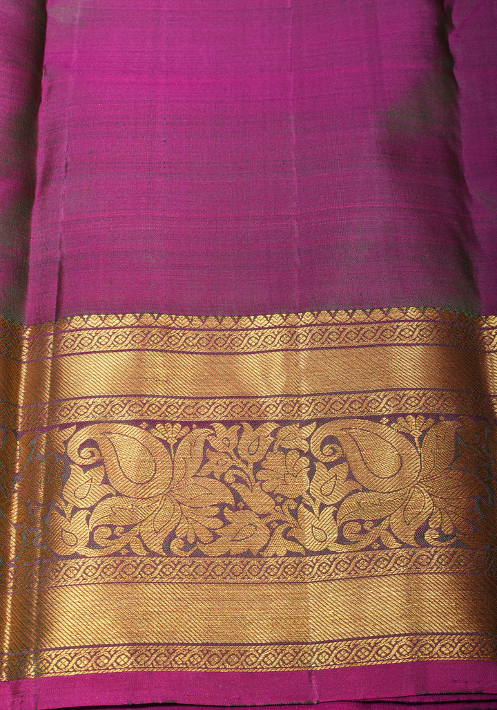 Bottle Green Pure Kanjivaram Silk Saree with Zari Stripes and Zari Buttas | SILK MARK CERTIFIED