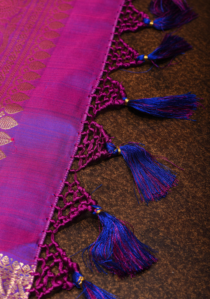 Blue Kanjivaram Pure Silk Saree with vertical Stripes and zari buttas | SILK MARK CERTIFIED