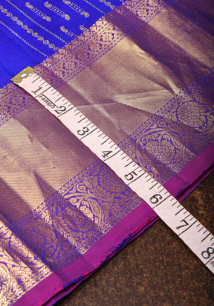 Blue Kanjivaram Pure Silk Saree with vertical Stripes and zari buttas | SILK MARK CERTIFIED