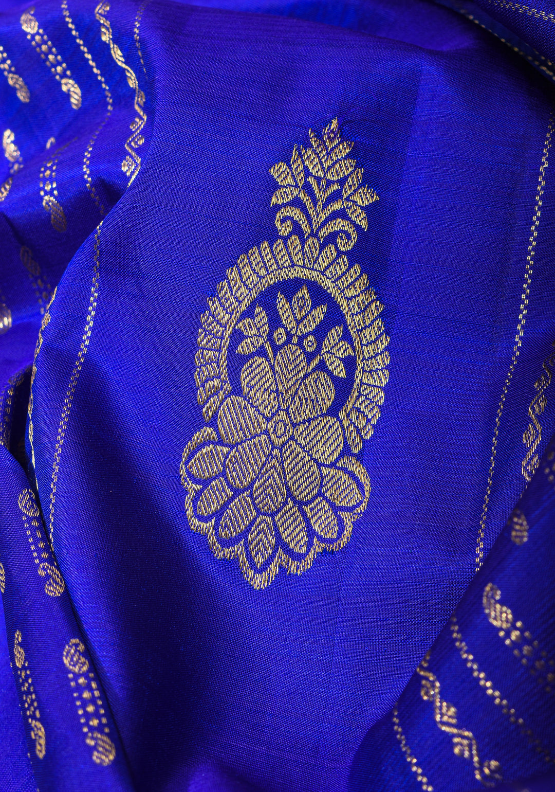 Blue Kanjivaram Pure Silk Saree with vertical Stripes and zari buttas | SILK MARK CERTIFIED