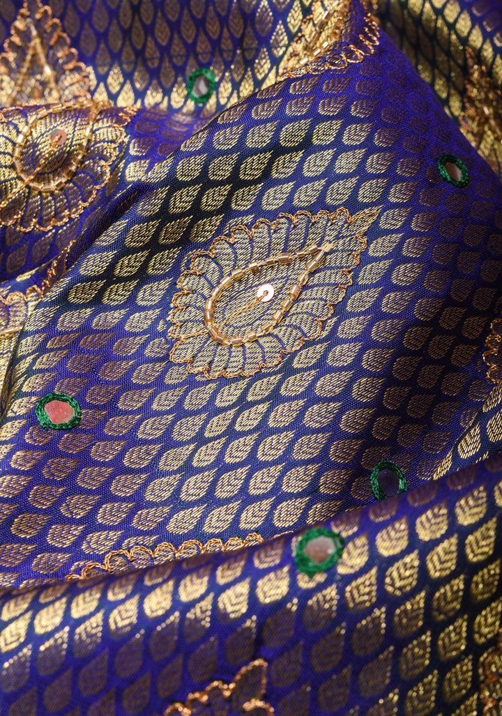 Cutdana handwork on Green Pure Kanjivaram Silk Saree with Zari Stripes and Zari Buttas | SILK MARK CERTIFIED