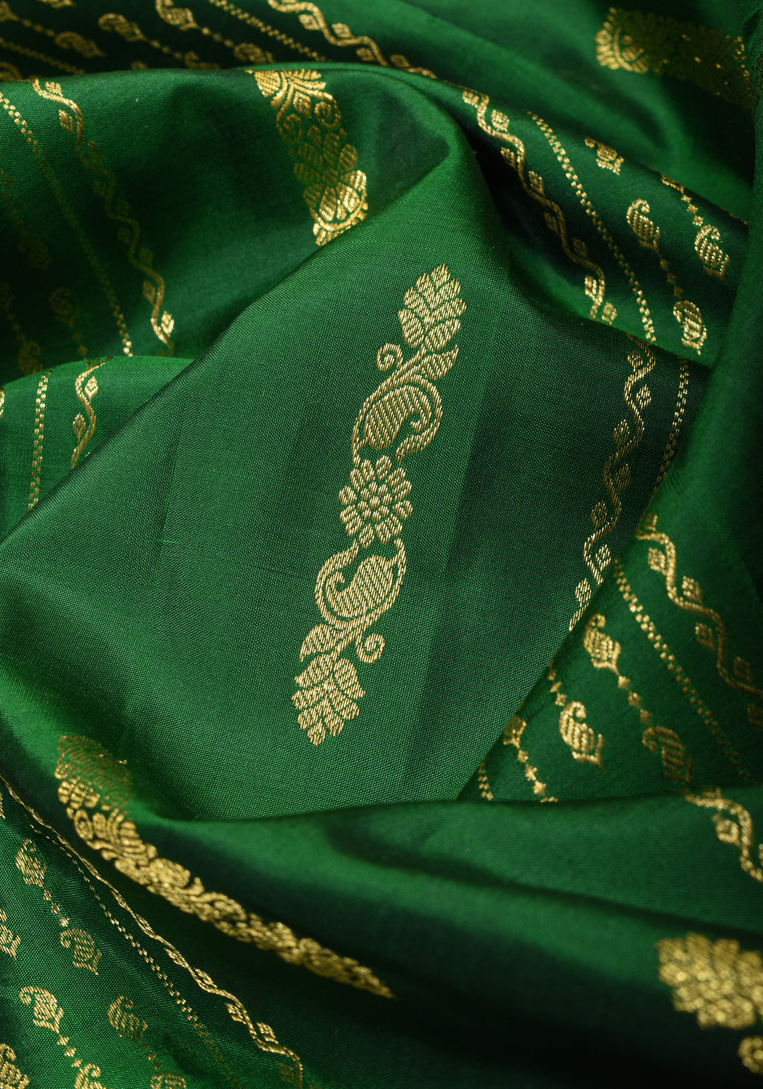 Cutdana handwork on Green Pure Kanjivaram Silk Saree with Zari Stripes and Zari Buttas | SILK MARK CERTIFIED