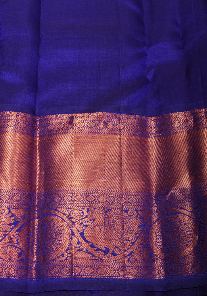 Orange kanjivaram silk saree with damask buttas and contrast border | SILK MARK CERTIFIED